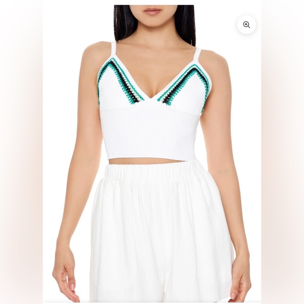 Forever 21 Embroidered Sweater-Knit Cropped Cami | Size L
